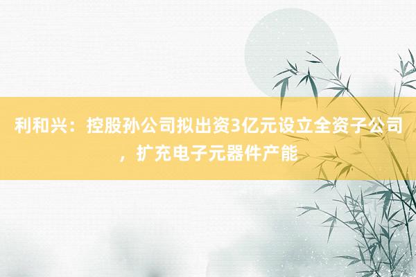 利和兴：控股孙公司拟出资3亿元设立全资子公司，扩充电子元器件产能