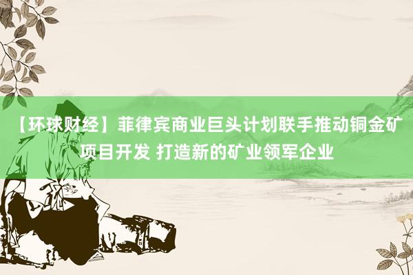 【环球财经】菲律宾商业巨头计划联手推动铜金矿项目开发 打造新的矿业领军企业