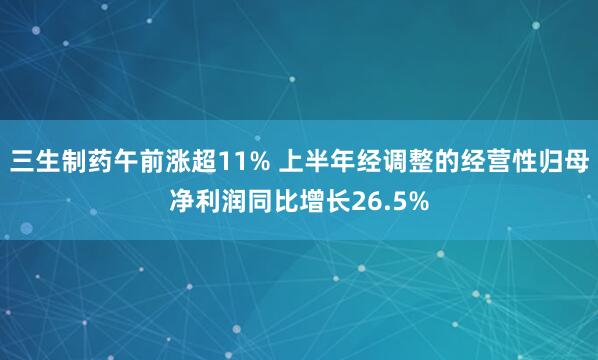 三生制药午前涨超11% 上半年经调整的经营性归母净利润同比增长26.5%