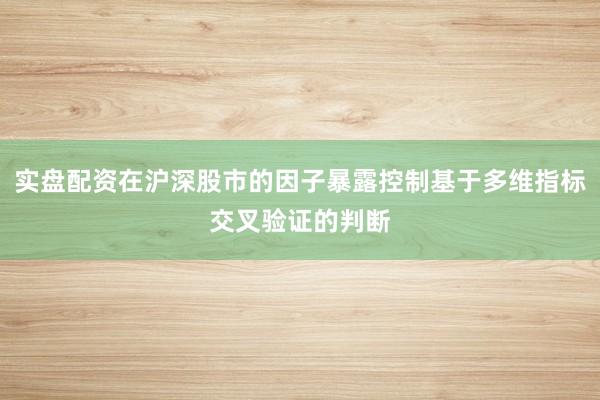 实盘配资在沪深股市的因子暴露控制基于多维指标交叉验证的判断