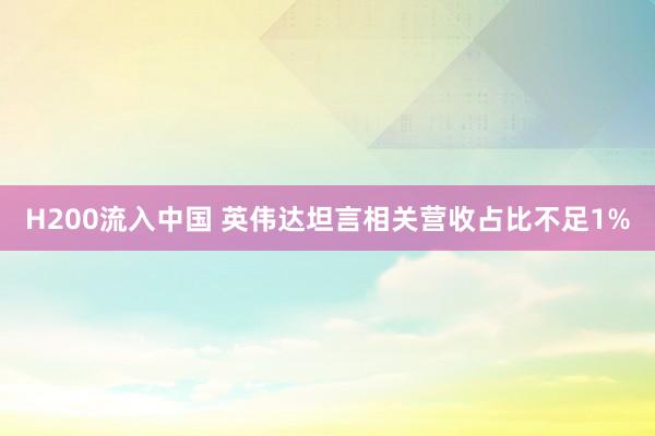 H200流入中国 英伟达坦言相关营收占比不足1%