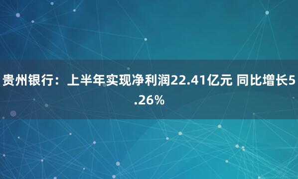 贵州银行：上半年实现净利润22.41亿元 同比增长5.26%