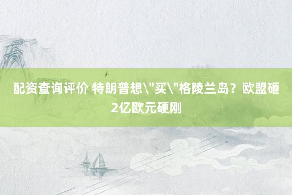 配资查询评价 特朗普想＂买＂格陵兰岛？欧盟砸2亿欧元硬刚