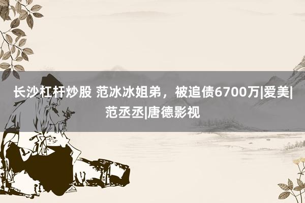 长沙杠杆炒股 范冰冰姐弟，被追债6700万|爱美|范丞丞|唐德影视