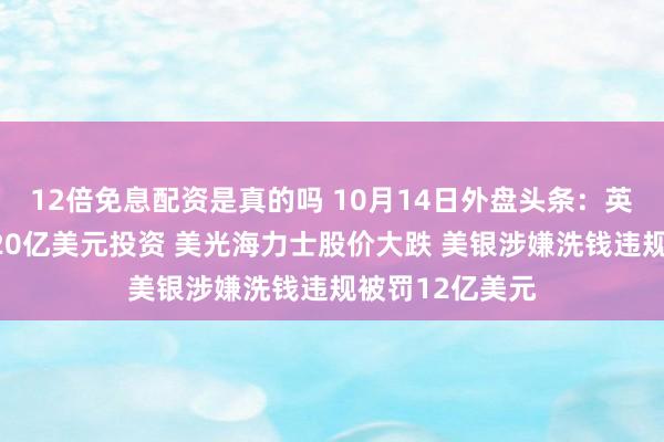 12倍免息配资是真的吗 10月14日外盘头条：英伟达对欧追加20亿美元投资 美光海力士股价大跌 美银涉嫌洗钱违规被罚12亿美元